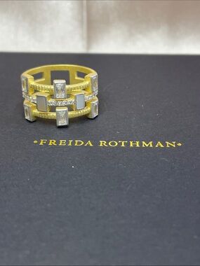 Freida Rothman Sterling Silver 3 Layer MOP Gold Ring Size 9 NWT $259 MSRP
